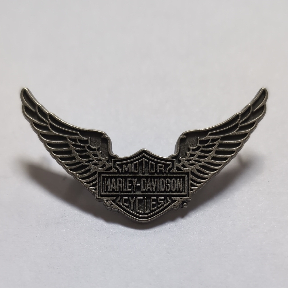 Harley-Davidson Black and Silver Winged Emblem Vintage Pin